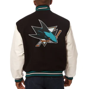 San jose sharks two tone wool leather jacket black white 1 1