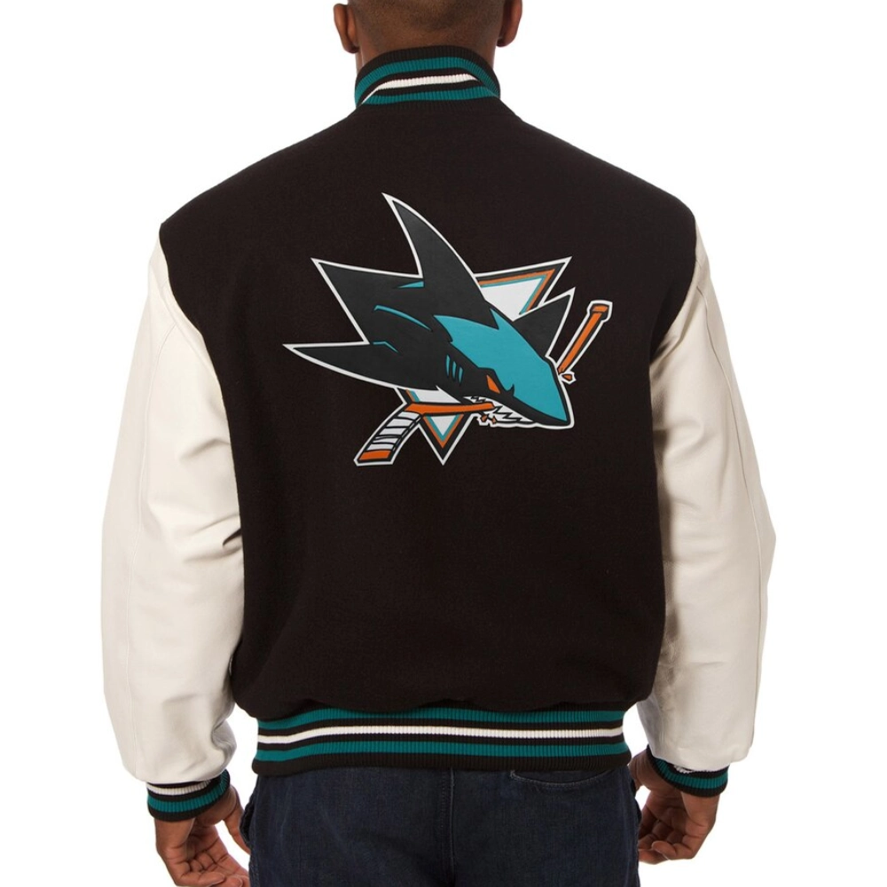San jose sharks two tone wool leather jacket black white 1 1