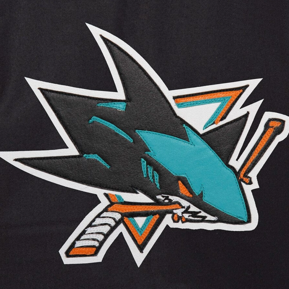 San jose sharks two tone wool leather jacket black white 2 1