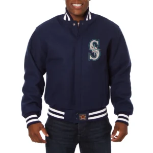 Seattle mariners handcrafted logo wool jacket navy 1