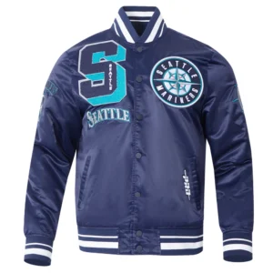 Seattle mariners mashup full snap satin varsity jacket navy 1 1