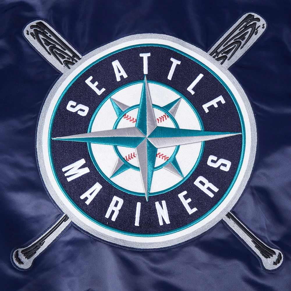 Seattle mariners mashup full snap satin varsity jacket navy 2 1