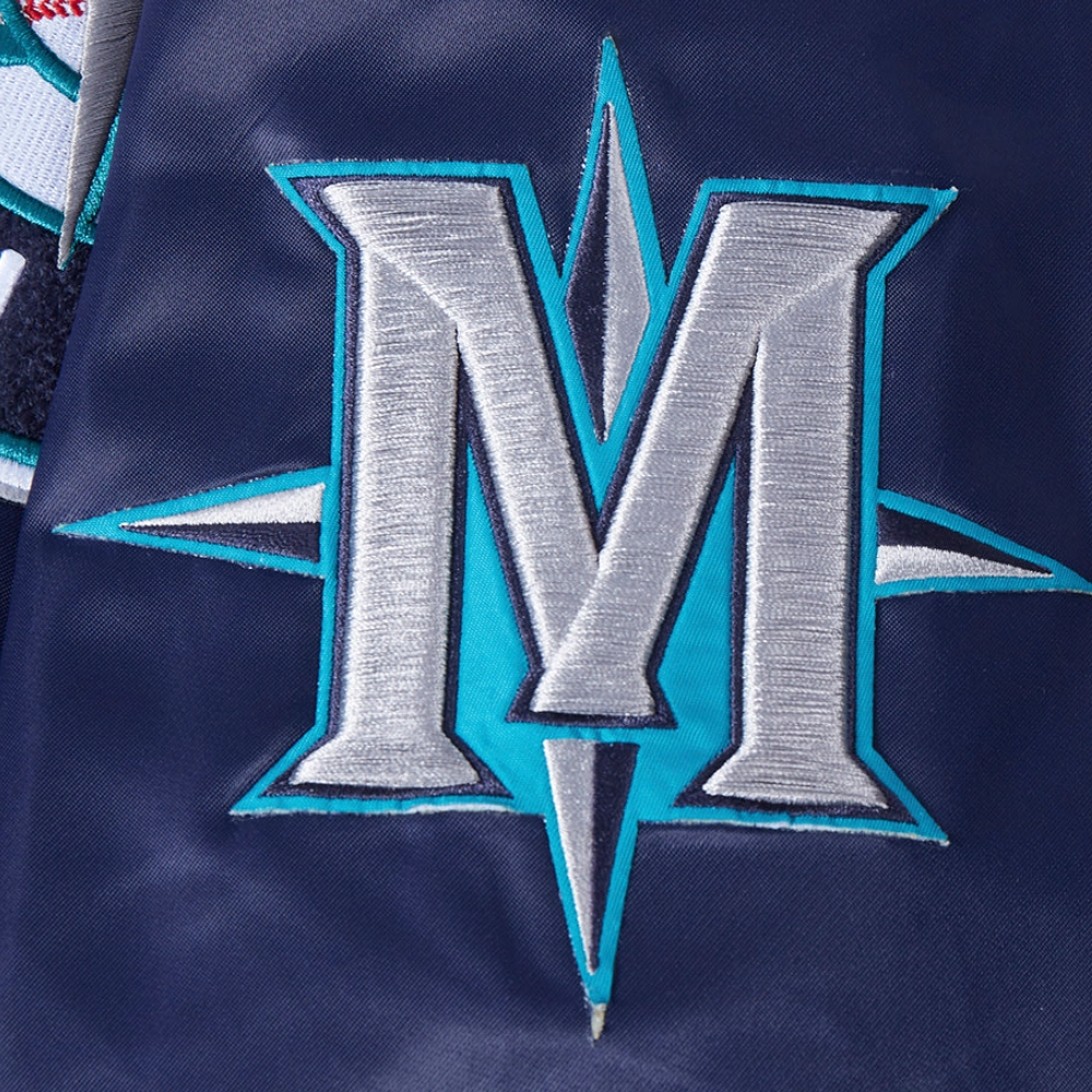 Seattle mariners mashup full snap satin varsity jacket navy 3 1