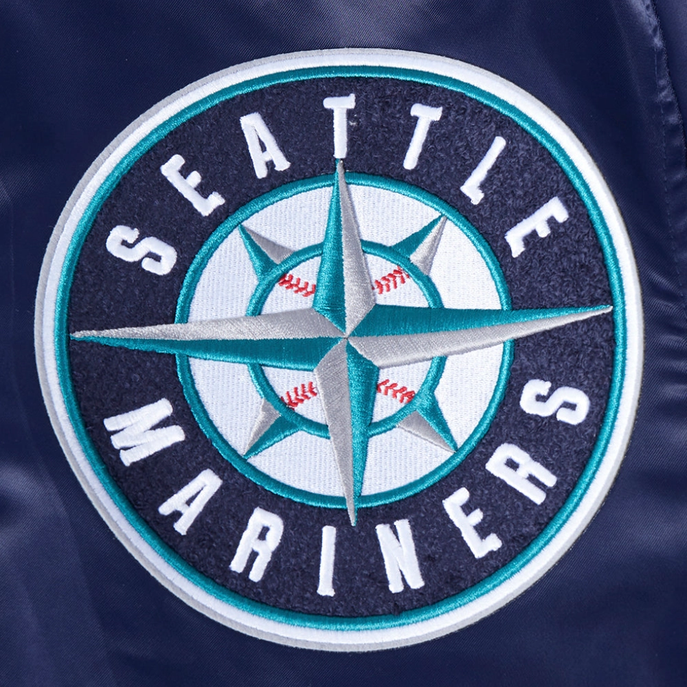 Seattle mariners mashup full snap satin varsity jacket navy 4 1
