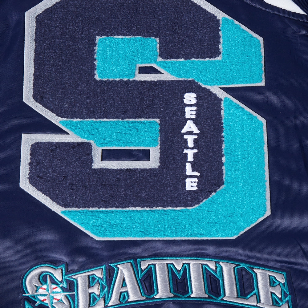 Seattle mariners mashup full snap satin varsity jacket navy 5 1