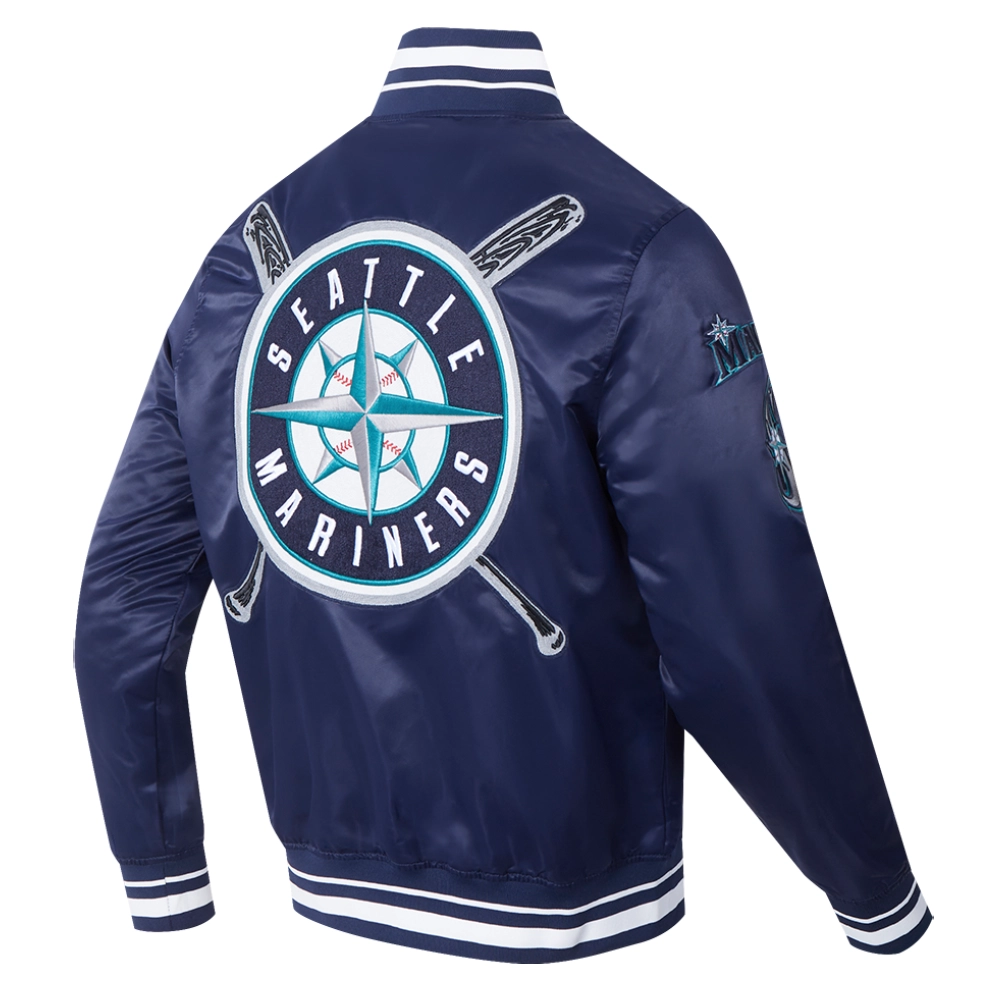 Seattle mariners mashup full snap satin varsity jacket navy 6 1