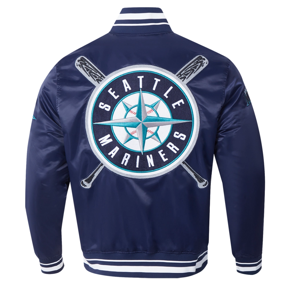 Seattle mariners mashup full snap satin varsity jacket navy 7 1