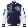 Seattle mariners mashup wool leather varsity jacket navywhite 1 1