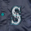 Seattle mariners midfield full snap satin varsity jacket navy 3