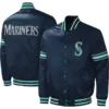 Seattle mariners midfield full snap satin varsity jacket navy 4