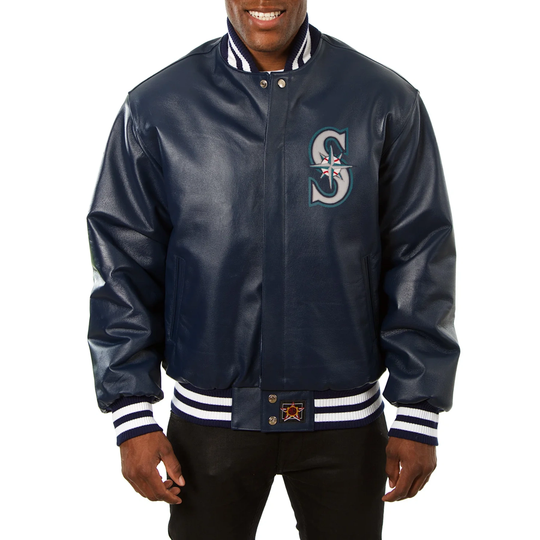 Seattle mariners real leather varsity jacket navy 1