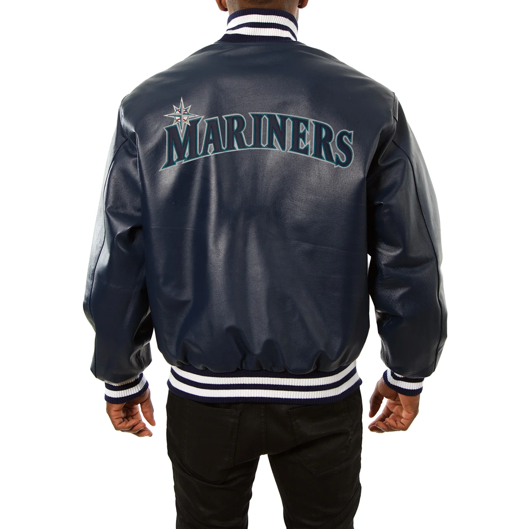 Seattle mariners real leather varsity jacket navy 2