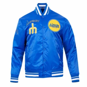 Seattle mariners retro classic womens full span satin varsity jacket blue 3