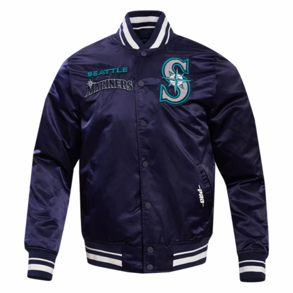 Seattle mariners retro classic womens full span satin varsity jacket navy 1