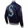 Seattle mariners retro classic womens full span satin varsity jacket navy 3