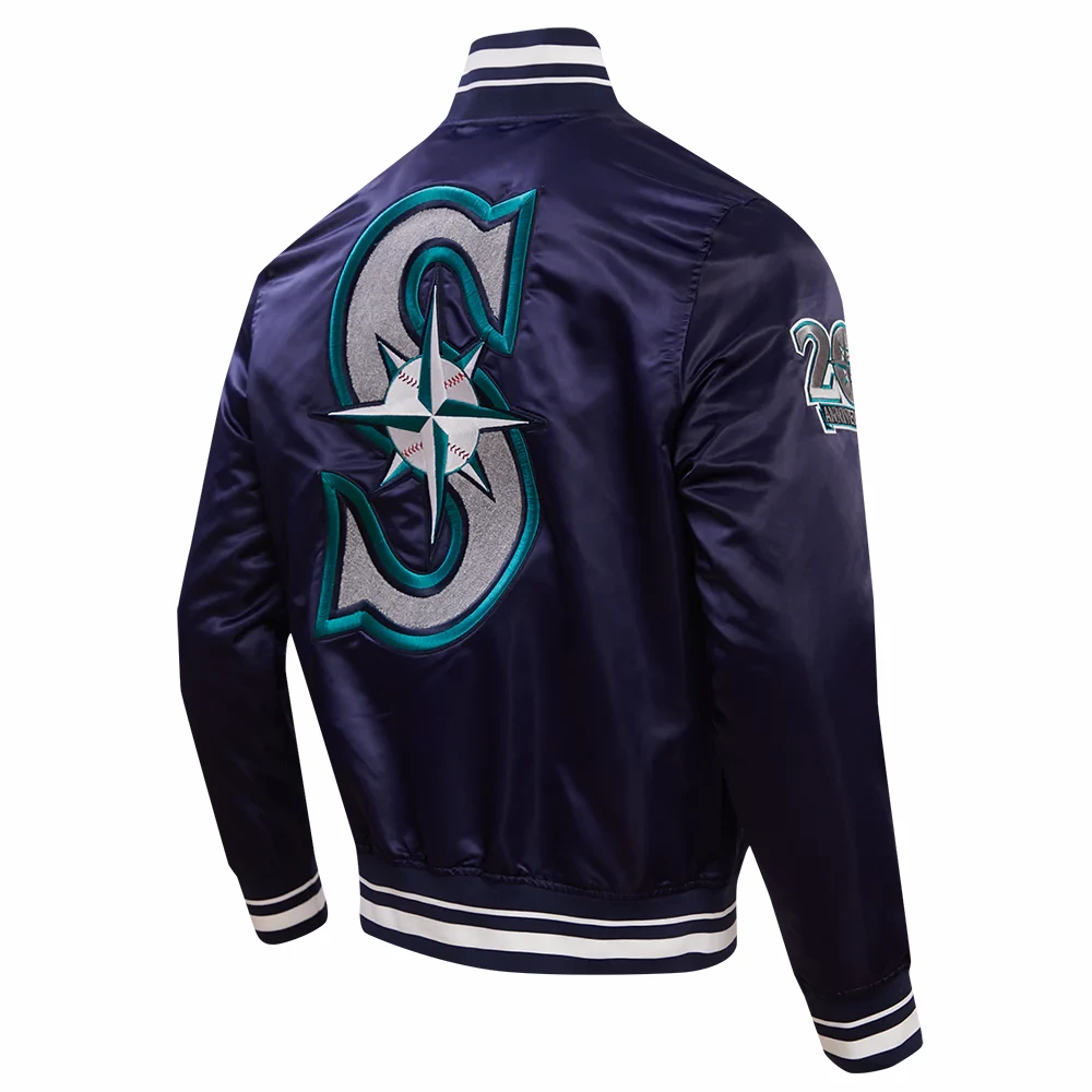 Seattle mariners retro classic womens full span satin varsity jacket navy 3