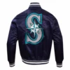 Seattle mariners retro classic womens full span satin varsity jacket navy 4