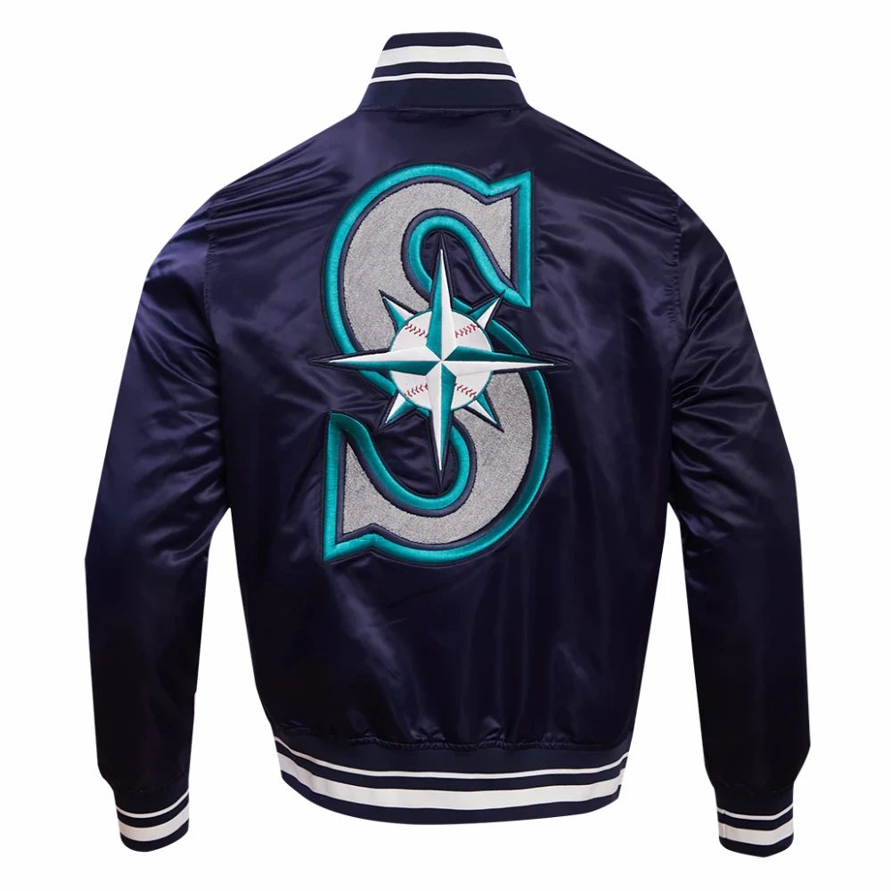 Seattle mariners retro classic womens full span satin varsity jacket navy 4