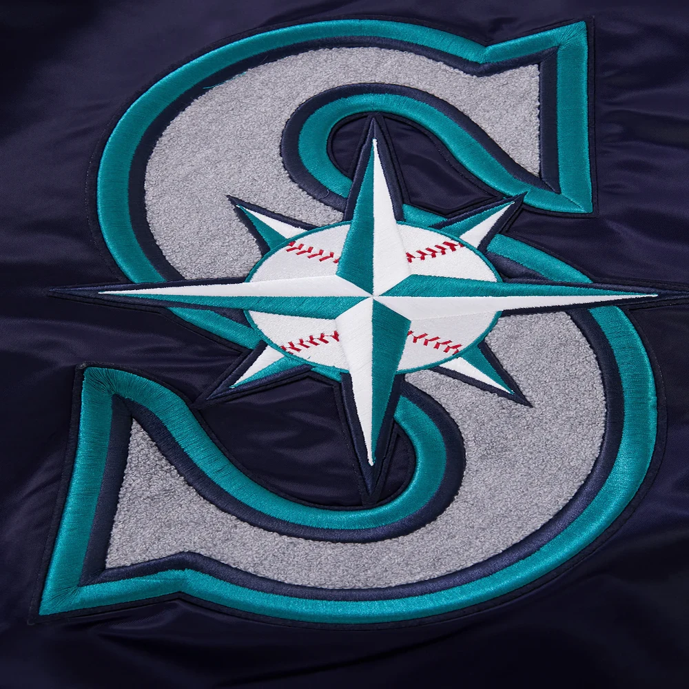 Seattle mariners retro classic womens full span satin varsity jacket navy 5