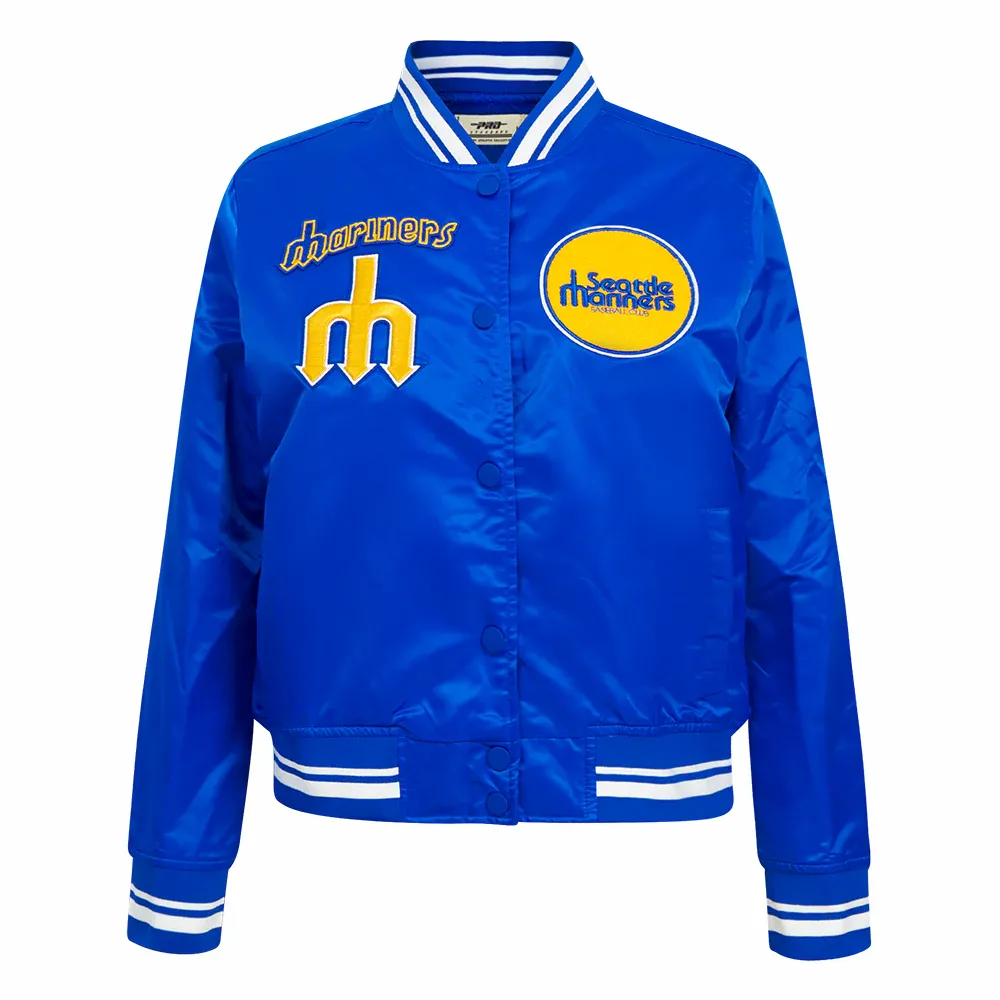 Seattle mariners retro classic womens satin varsity jacket blue 1