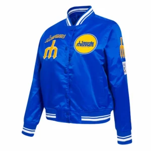 Seattle mariners retro classic womens satin varsity jacket blue 2