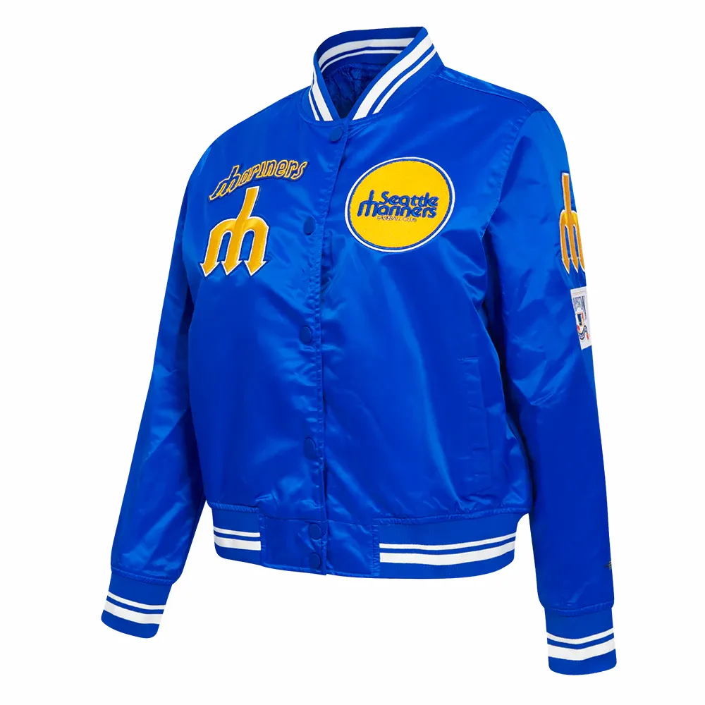 Seattle mariners retro classic womens satin varsity jacket blue 2