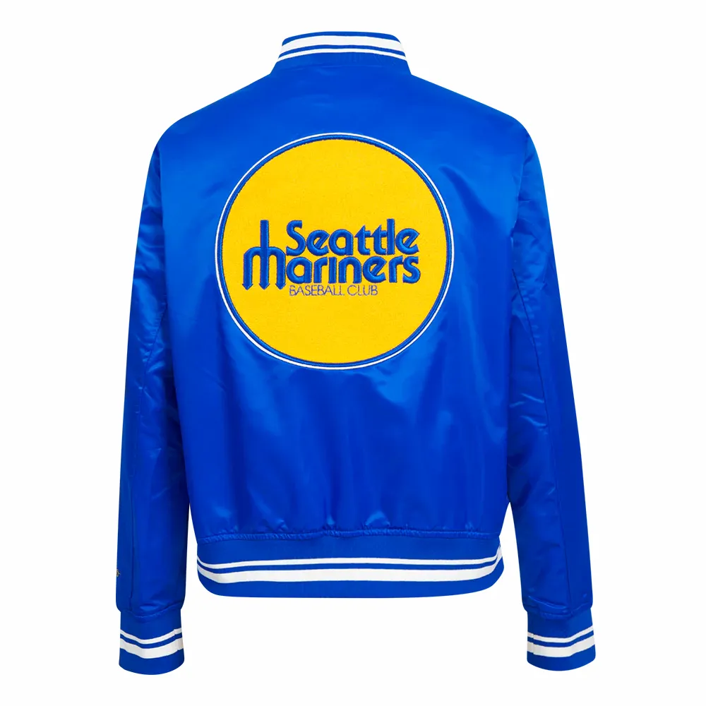 Seattle mariners retro classic womens satin varsity jacket blue 3