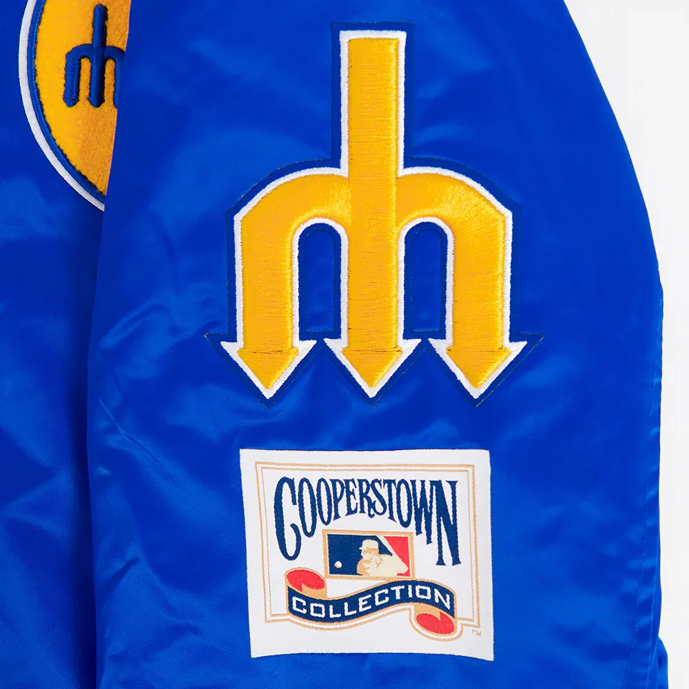 Seattle mariners retro classic womens satin varsity jacket blue 8