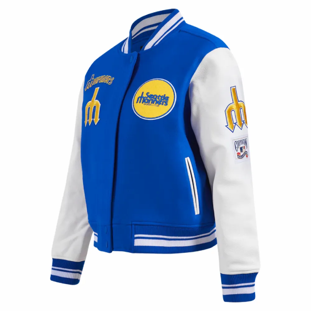 Seattle mariners retro classic womens wool leather varsity jacket blue white 11