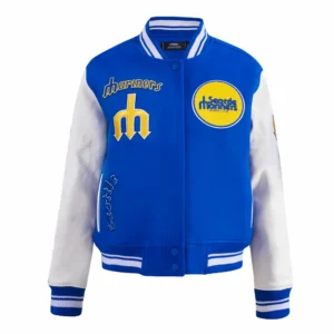 Seattle mariners retro classic womens wool leather varsity jacket blue white 12