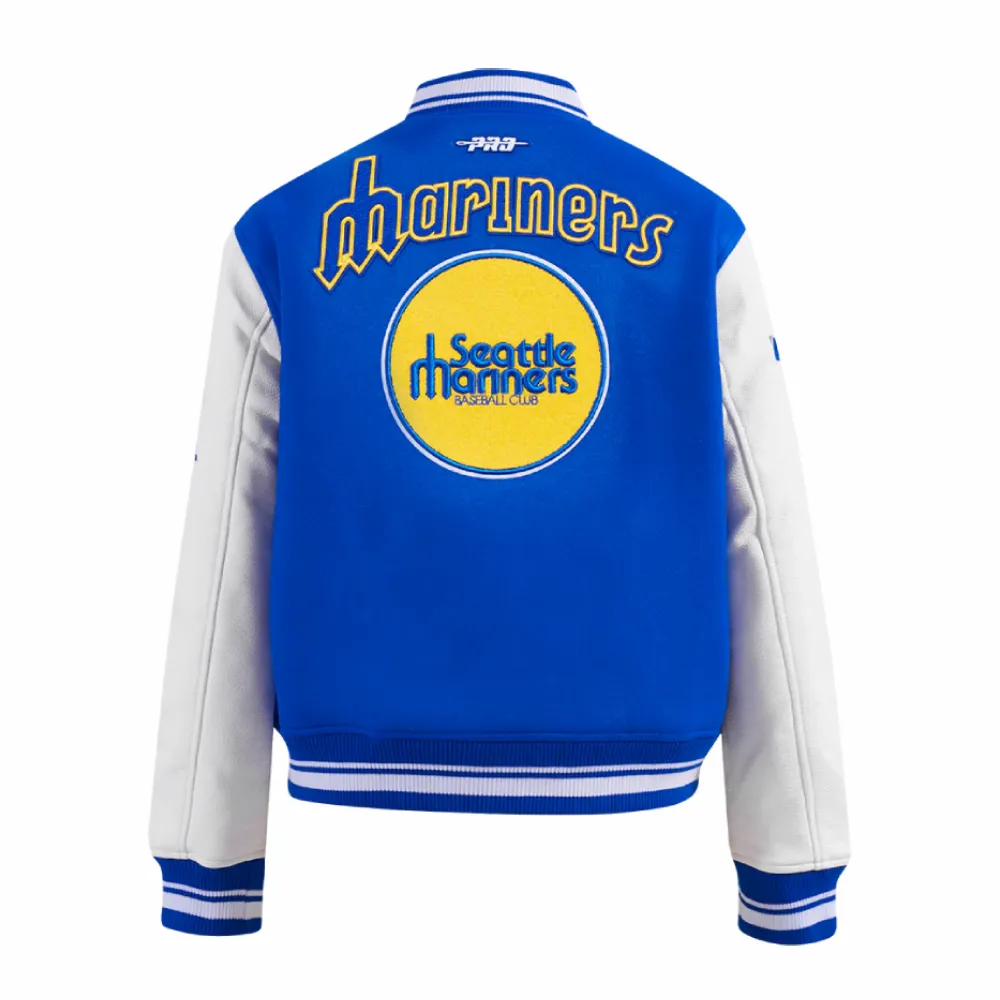 Seattle mariners retro classic womens wool leather varsity jacket blue white 14