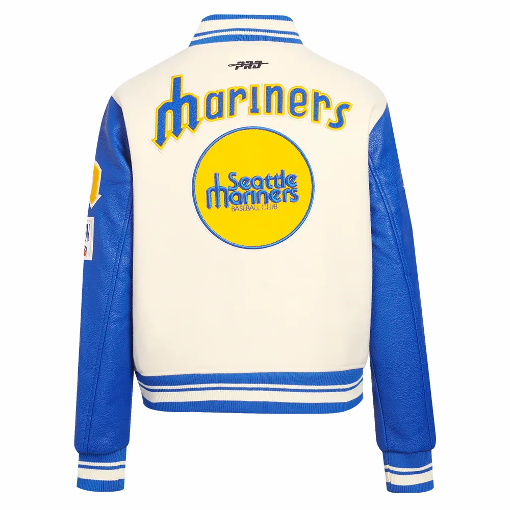 Seattle mariners retro classic womens wool leather varsity jacket white blue 11