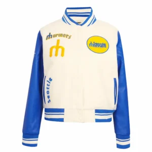 Seattle mariners retro classic womens wool leather varsity jacket white blue 9