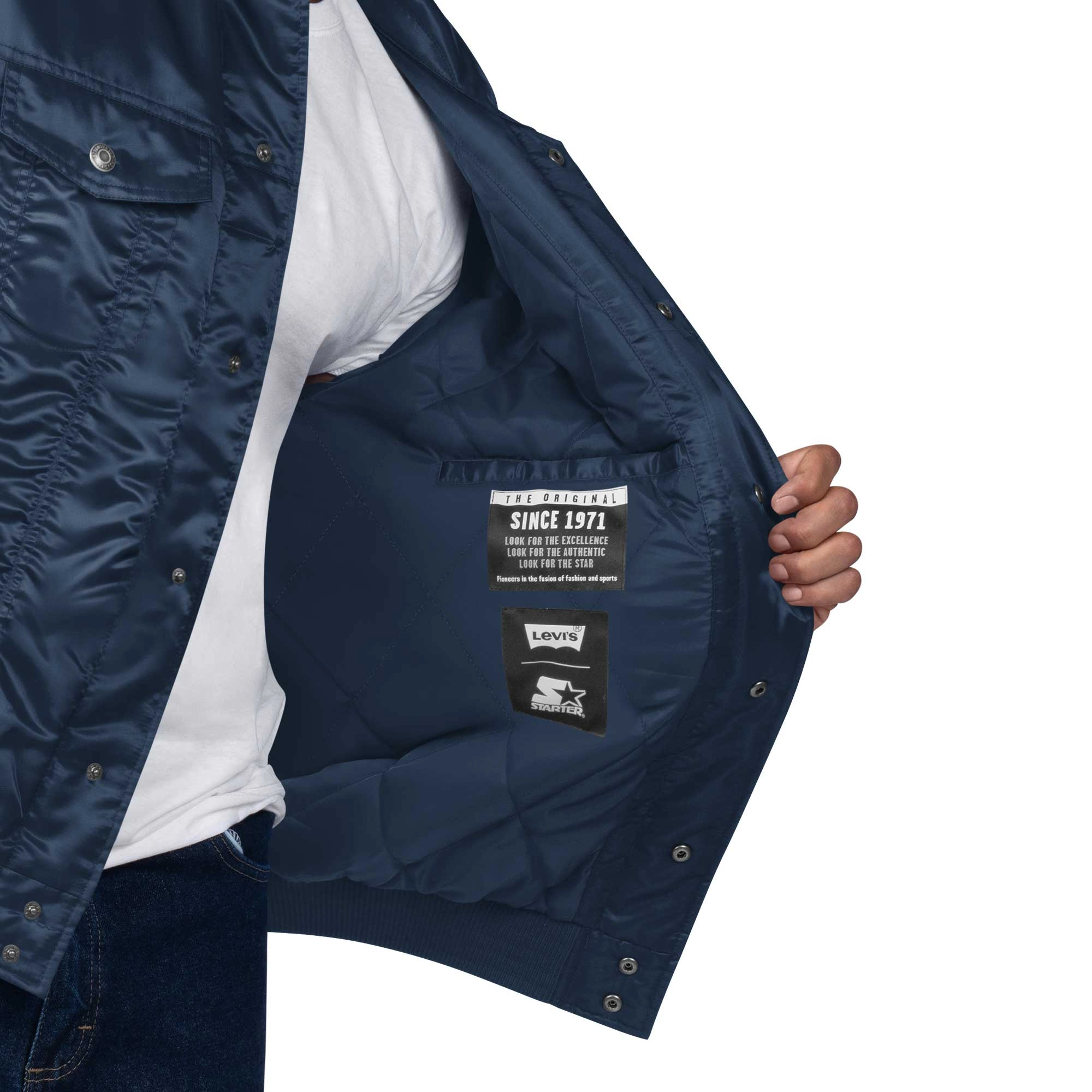 Seattle mariners silver tab trucker satin varsity jacket navy 3 1