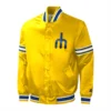 Seattle mariners slider full snap satin varsity jacket yellow