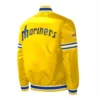 Seattle mariners slider full snap satin varsity jacket yellow 3