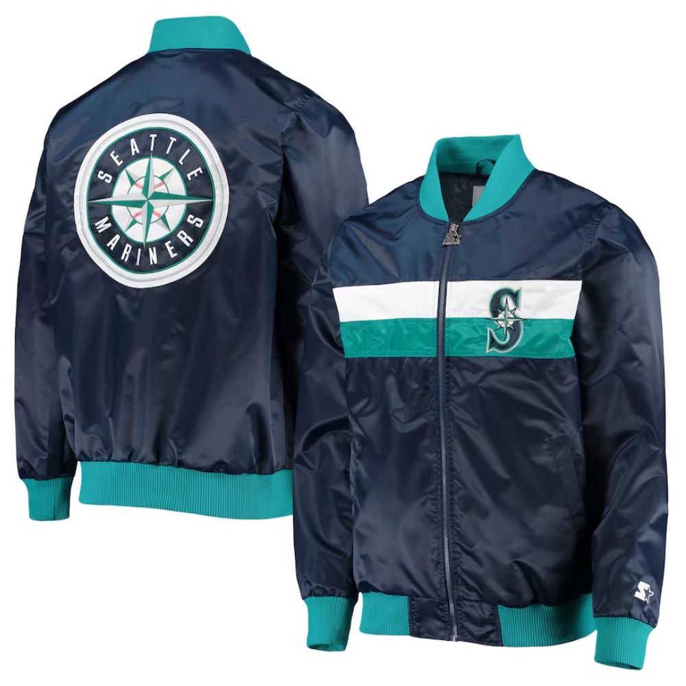 Seattle mariners the ambassador satin varsity jacket navy 3