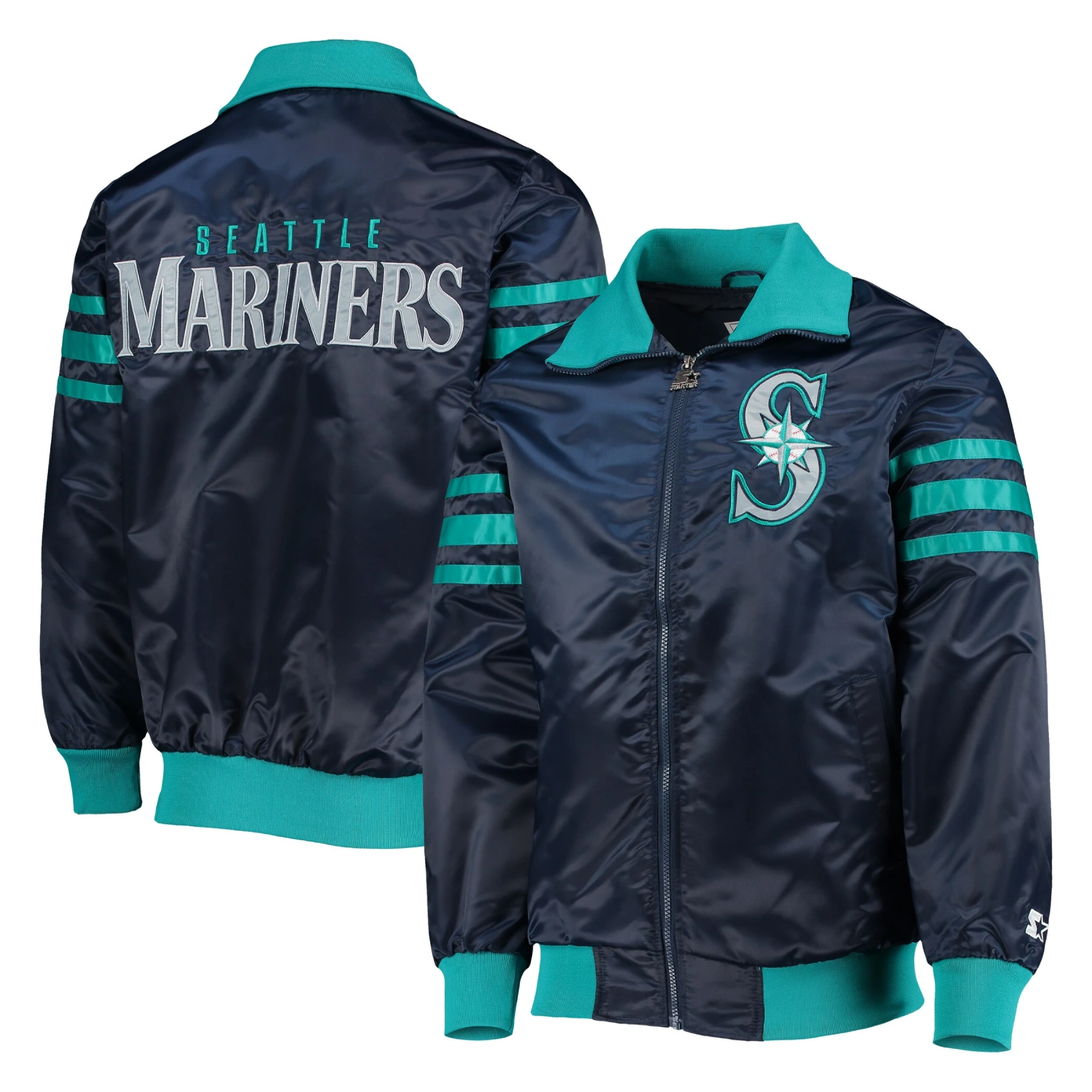 Seattle mariners the captain ii satin varsity jacket navy 4