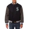 Seattle mariners two tone handcrafted logo wool jacket navy gray 1