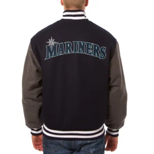 Seattle mariners two tone handcrafted logo wool jacket navy gray 2