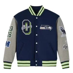 Seattle seahawks navy grey full snap wool jacket
