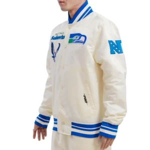 Seattle seahawks retro classic full snap satin varsity jacket cream 2