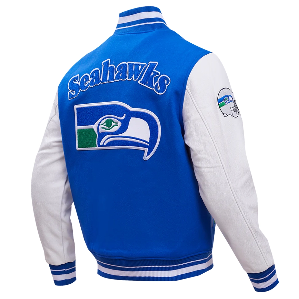 Seattle seahawks retro classic wool leather varsity jacket blue white 6