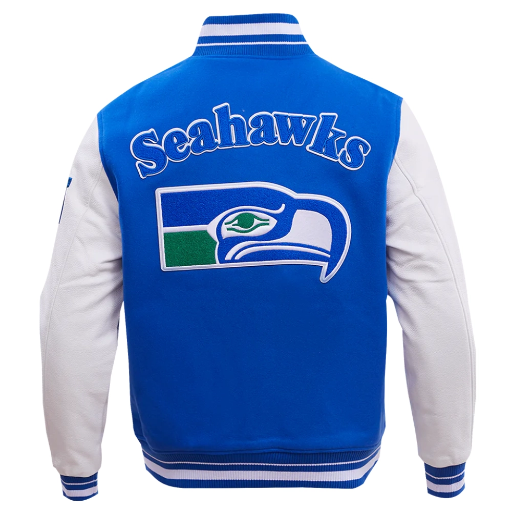 Seattle seahawks retro classic wool leather varsity jacket blue white 7