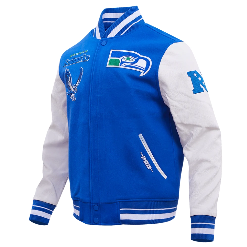 Seattle seahawks retro classic wool leather varsity jacket blue white 8