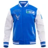 Seattle seahawks retro classic wool leather varsity jacket blue white 9