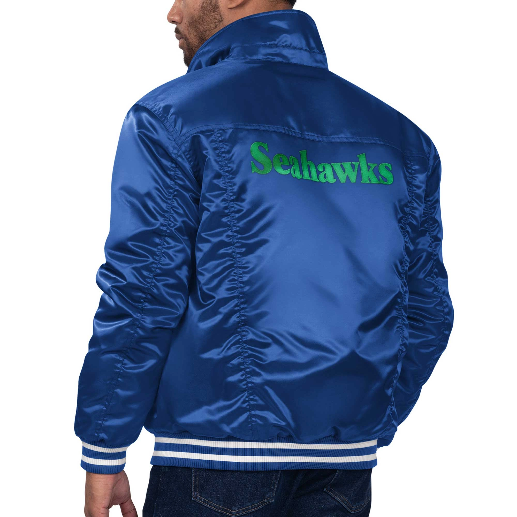 Seattle seahawks silver tab trucker satin varsity blue jacket 1 1