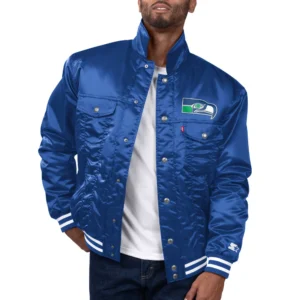Seattle seahawks silver tab trucker satin varsity blue jacket 1