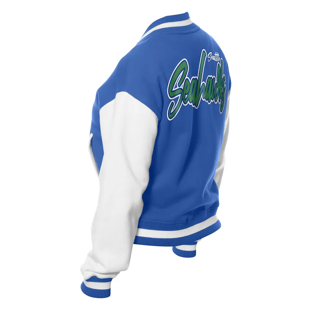 Seattle seahawks throwback royal and white fleece jacket