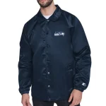 Seattle Seahawks Windbreaker Retro Logo Navy Satin Jacket